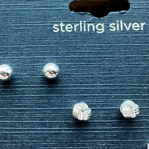 Sterling Silver Stud Earrings Set - Picture 4 of 4